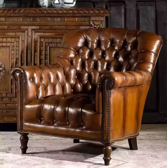 Luxury Chesterfield Leather Armchair | Tufted Man Cave Chair